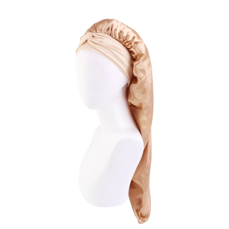 Hair Icon | Lange oversized elastische satijnen slaapmuts met lint