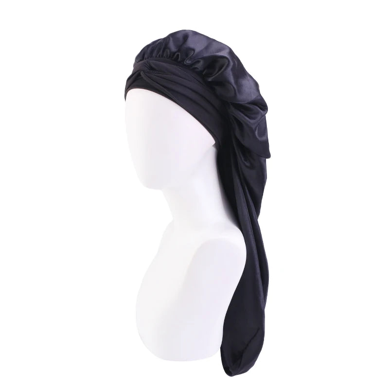 Hair Icon | Lange oversized elastische satijnen slaapmuts met lint